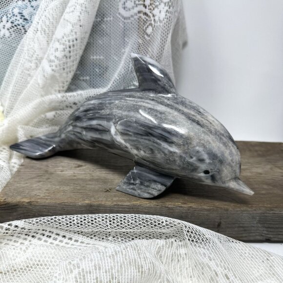 Handcrafted Marble Dolphin Sculpture  9-1/2" by 4-1/2" 2.50 lb - Picture 5 of 9